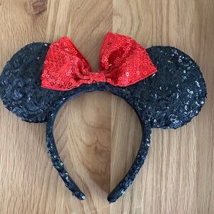 Disney Black Sequin Ears with Red Bow
